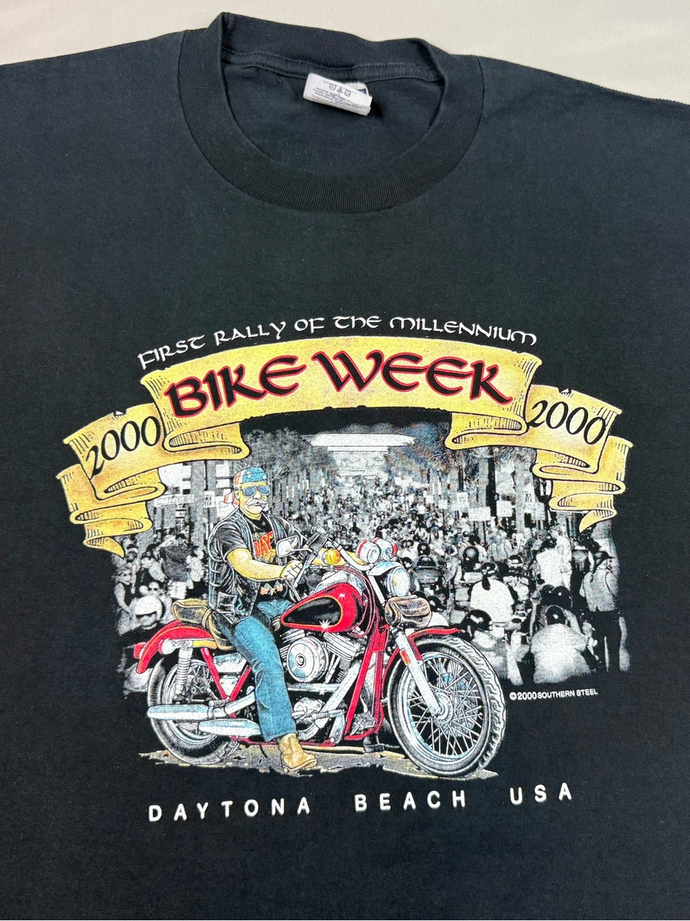 Vtg Y2K Bike Week Daytona Beach Mens T-Shirt XL 2000 Double Sided Black A3